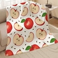 thumbnail image 2 of 1pc Red Apple Slice Plush Blanket - Soft Flannel Bedspread with Cute Pink & Green Apple Pattern, All-Season Cozy ' Bed Cover for &, Machine Washable Couch/Office/Nap Blanket, Gift (White Background), 2 of 7