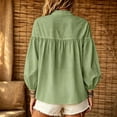 thumbnail image 3 of Ayolanni Scoop Neck Blouses for Women Solid Ruched Cotton Linen 3/4 Sleeve Blouse Puff Ladies Tie Front Button Down T-Shirt Womens Tops Green S, 3 of 6