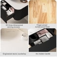thumbnail image 3 of 60" Floating Bathroom Vanity with Double Sink, Modern Bathroom Vanities with Marble Countertop and Rectangular Ceramic Sink, Soft-Close Design, Natural Solid Wood Cabinet, Pre-Assembled, Gloss Black, 3 of 7