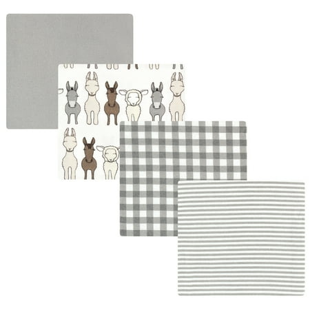 Luvable Friends Hudson Baby Flannel Receiving Blankets 4pk, Farm Friends Pastel