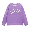 thumbnail image 3 of Girls Sweatshirts Love Heart Letter Print Cotton Drop Shoulder Long Sleeve Crewneck Pullover Kids Valentines Tops (5 Years, Purple 03), 3 of 6