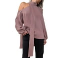 thumbnail image 3 of Womens Dressy Casual Off-Shoulder Top, Fashionable Satin Pullover Long-Sleeved Shirt Deep Pink M, 3 of 9