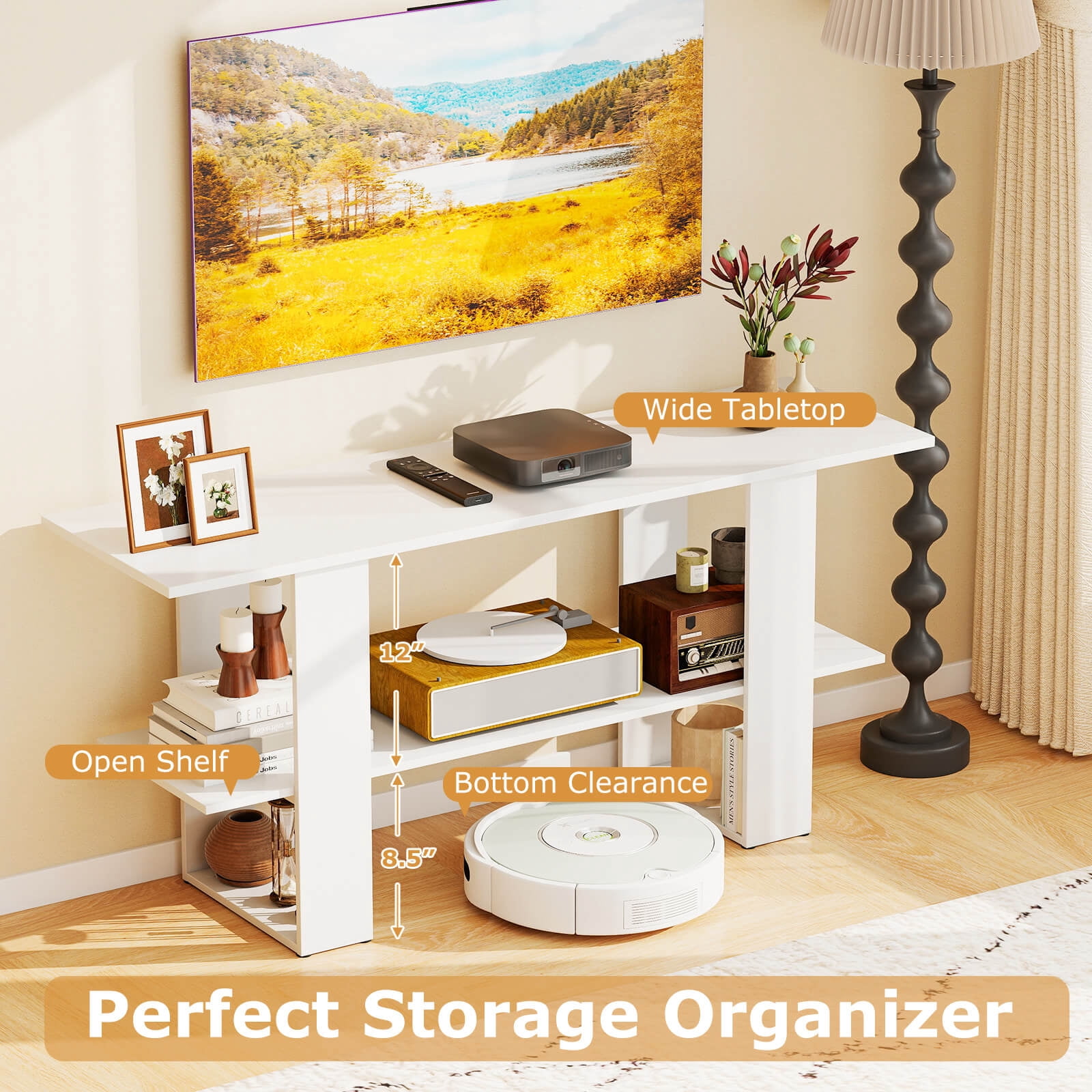 Costway TV Stand for up to 55” TV, Entertainment Center with Storage Shelf for Living Room White