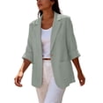 thumbnail image 5 of WRFWUL Womens Cotton Linen Blazer 3/4 Sleeve Open Front Notched Collar Jacket Casual Work Office Lightweight Coat with Pockets, 5 of 6