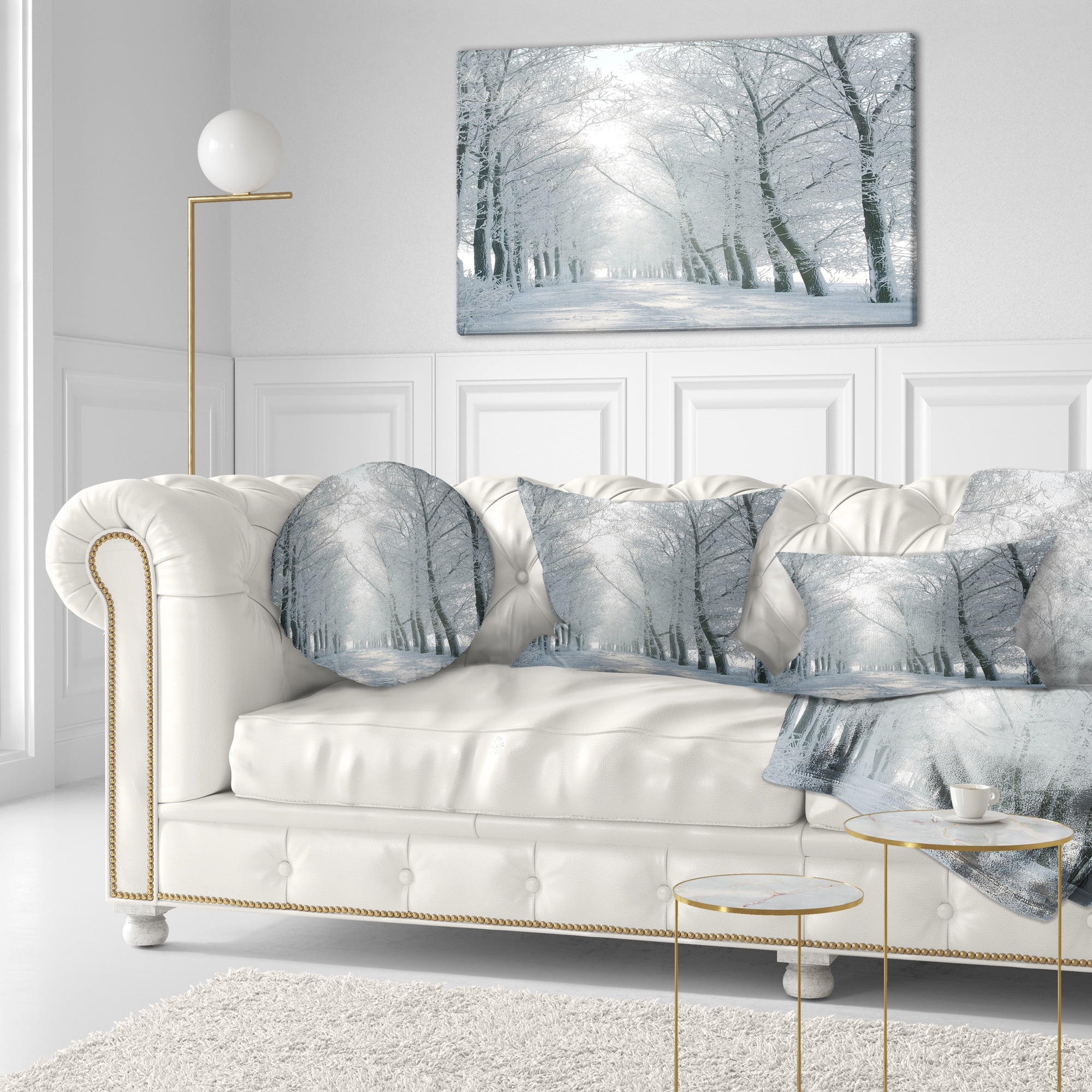 Designart Winter Road Backlit my Morning Sun - Forest Throw Pillow - 12x20