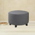 thumbnail image 2 of Velvet Round Ottoman Cover Stretch Ottoman Slipcover Footstool Protector Removable Ottoman Furniture Protector for Footrest Ottoman with Elastic Bottom (Color : Dark Gray, Size : 23-28inch), 2 of 7
