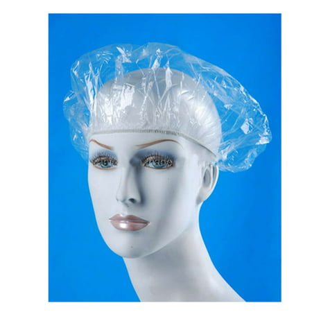 16 Disposable Clear Shower Cap Salon Home Hotel Elastic Hair Bath Hat Spa