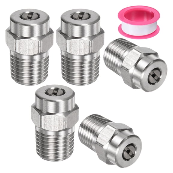 Uxcell 5 Pack Surface Clean Tips - 25 Degree 1/4" NPT Male Pressure Washer Nozzles, Stainless Steel with Sealing Tape ( 1.514mm Orifice )