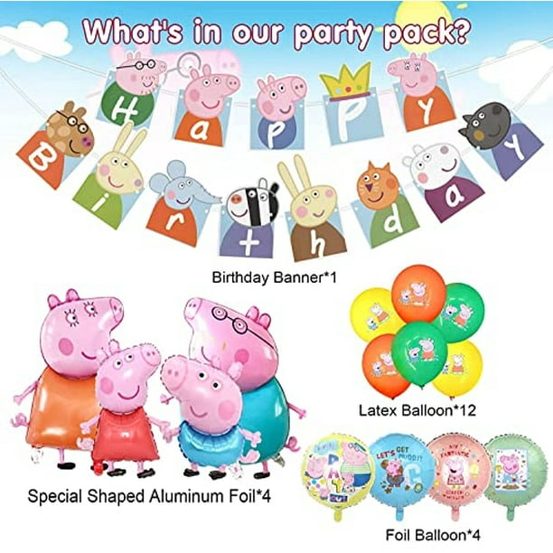 36 piezas de suministros para fiestas de cumpleaños de Peppa Pig, globos de cumpleaños de Gift finds Gift finds