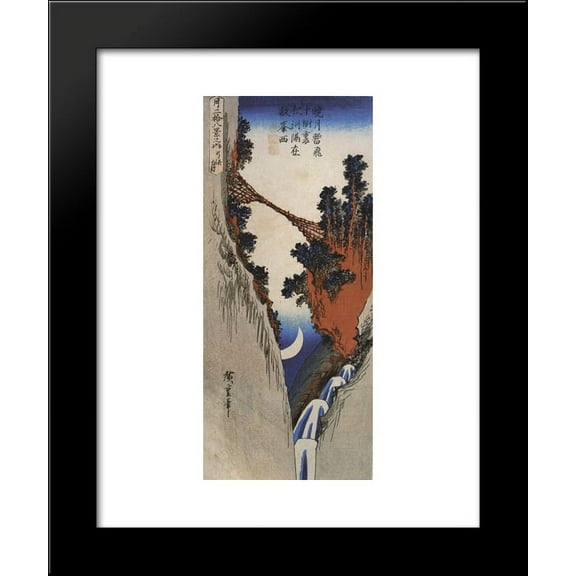 A bridge across a deep gorge 20x24 Framed Art Print by Hiroshige