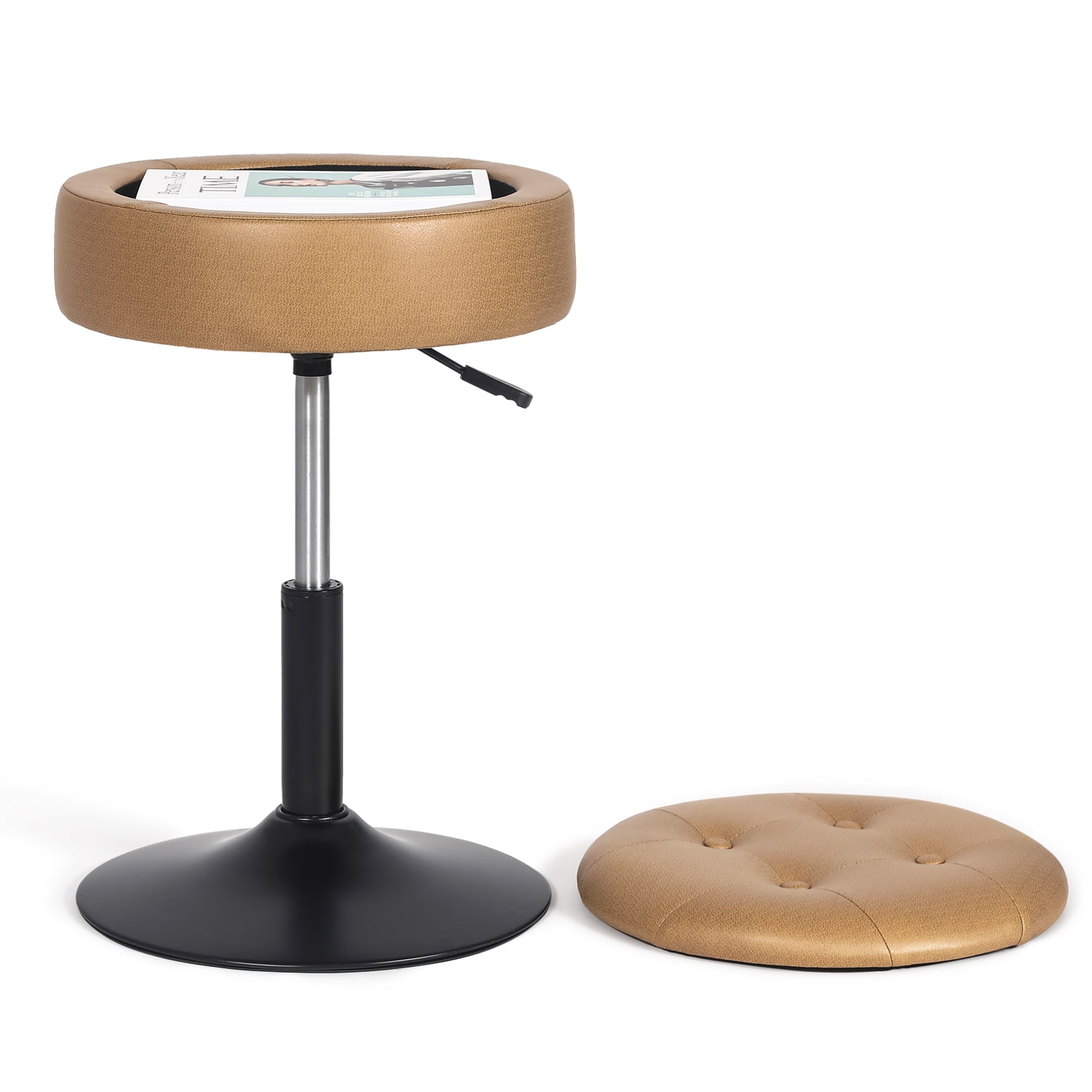 Homebeez Storage Ottoman Vanity Stool,360°Swivel Height Adjustable Foot