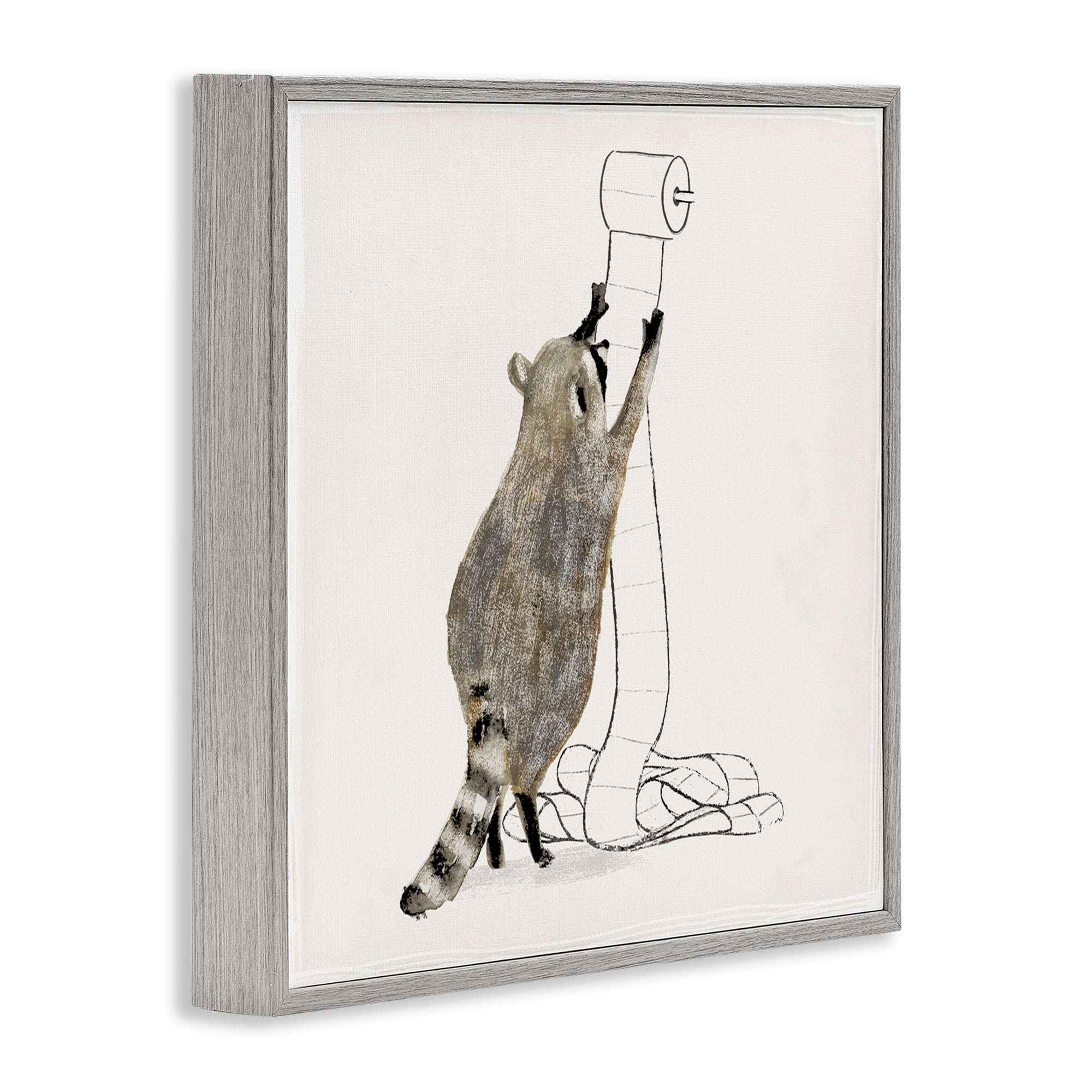 Stupell Industries Raccoon Toilet Paper Hoarder Animals & Insects Painting Gray Framed Art Print Wall Art, 24 x 24