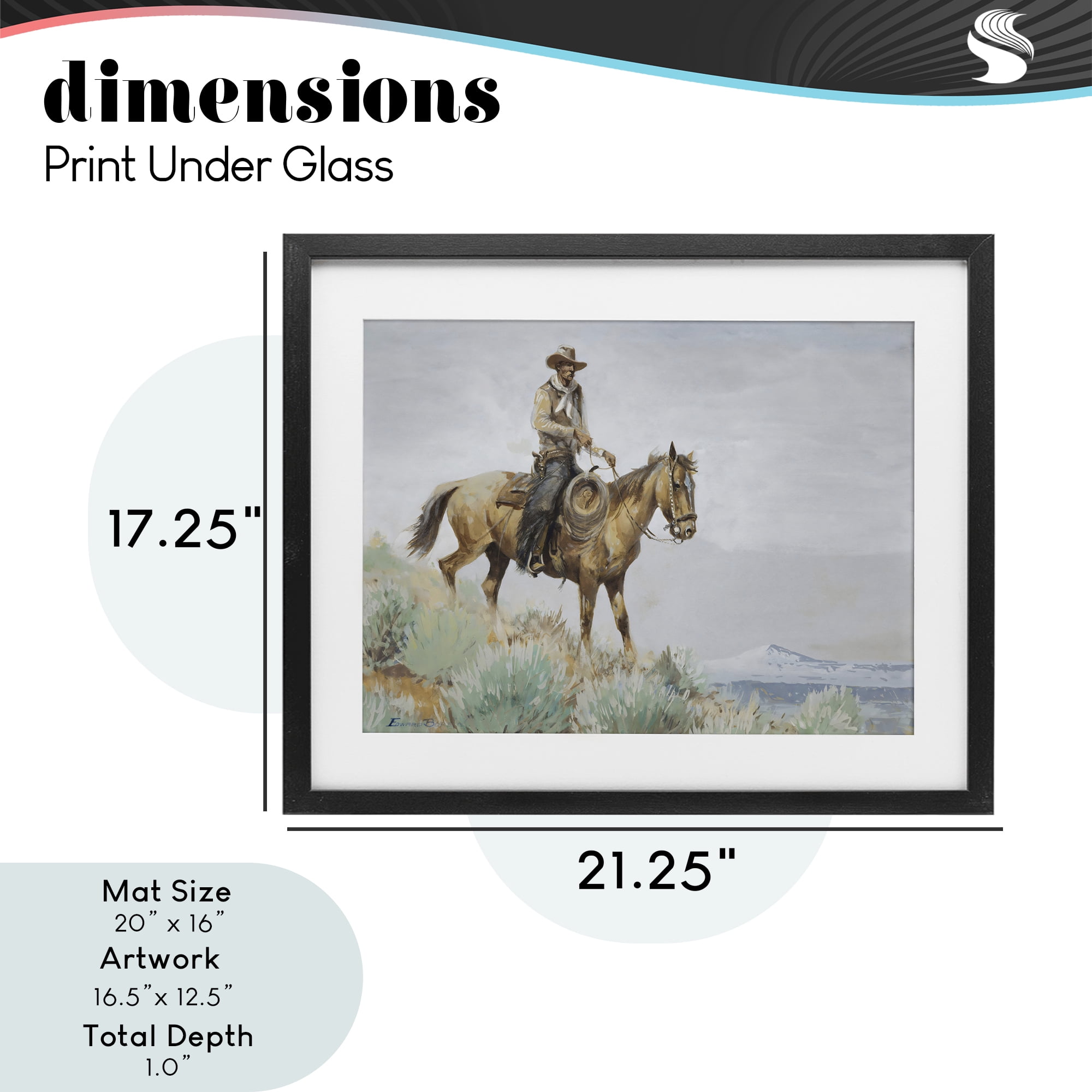 Stupell Industries Mounted Cowboy on Sagebrush Ridge Black Framed Print Under Glass, design by Arlington Prints
