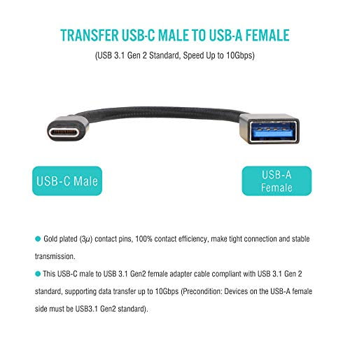 Type-C OTG Cable Giryriz USB-C Male to USB3.1 Gen2 Female Adapter Cable Black Speed Up to 10Gbps 0.6FT