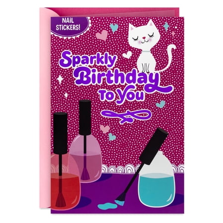 Hallmark Birthday Card for Girl with Nail Stickers (Sparkly Birthday to You)