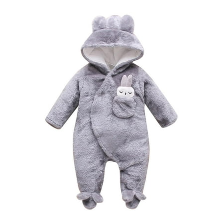 

LBECLEY Baby Onesies Jumpsuit for Kids Boys Girls Long Sleeve Winter Fleece Rabbit Hooded Jumpsuit Romper Toddler Sweat Outfit Baby Layette Set Grey 62
