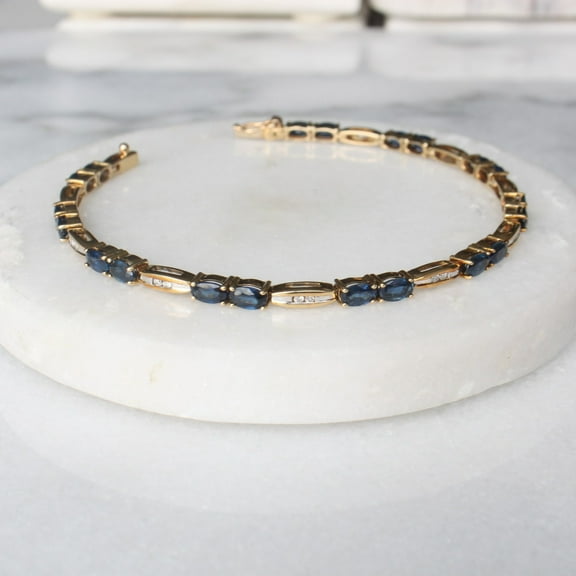 Bluebelljewels Women's 14K Yellow Gold Finish Oval Cut Sapphire Tennis Bracelet