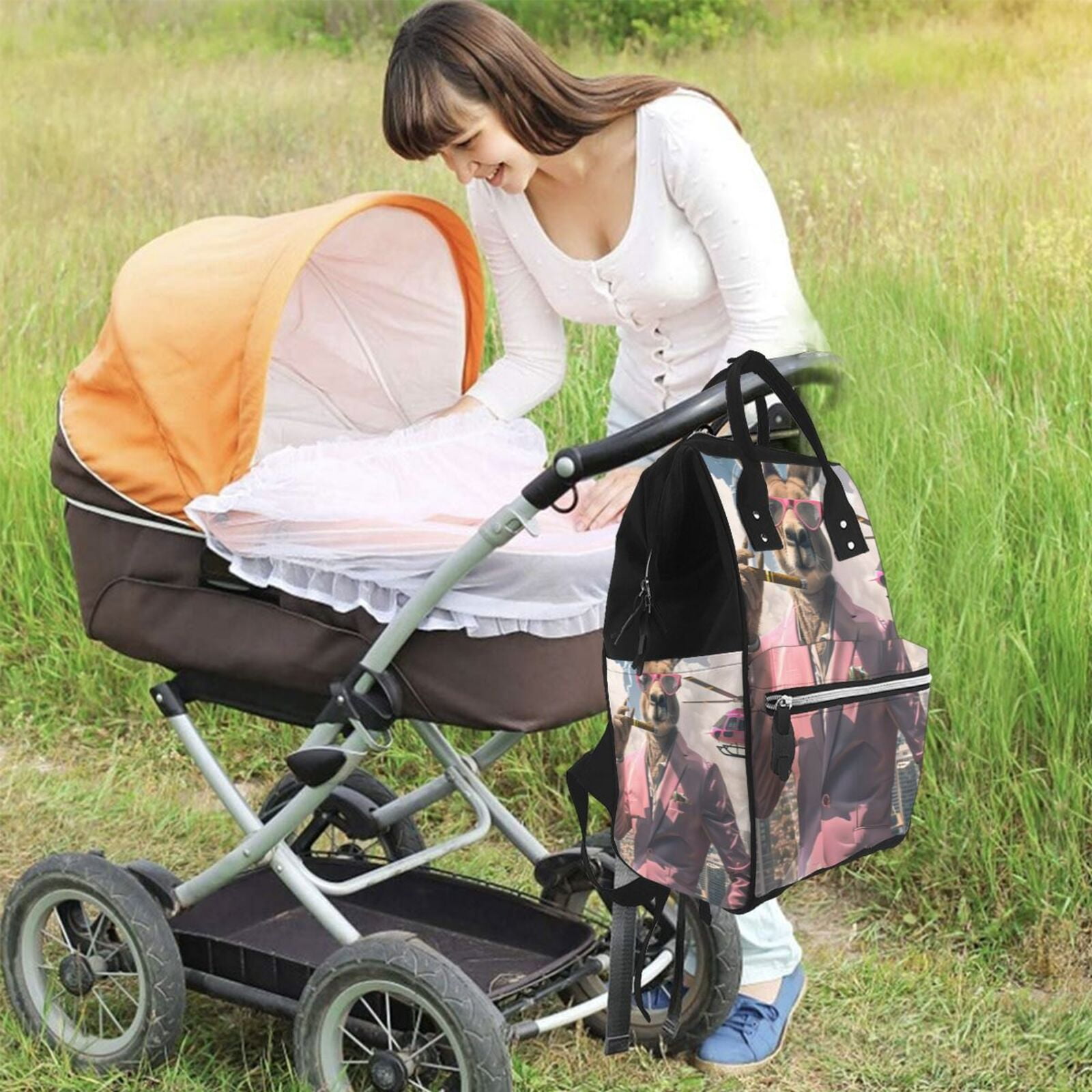 Fuzoiu Stylish Kangaroo In Suit Print Diaper Bag Backpack,Baby Essentials Travel Tote,Multi function Waterproof Diaper Bag, Travel Essentials Baby Bag - Unisex