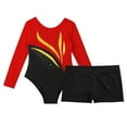 thumbnail image 6 of Alvivi Kids Girls Rhinestones Long Sleeve Ballet Dance Gymnastic Leotard with Athletic Shorts Set Red&Black 6, 6 of 6