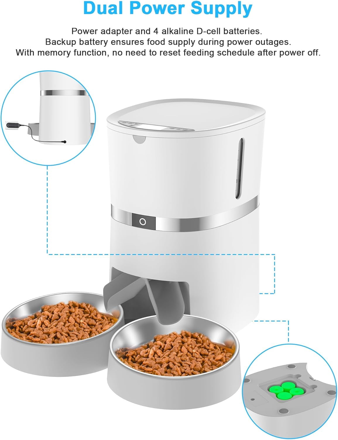 Automatic Cat Feeder, Smart Pet Food Dispenser with APP Control,WiFi Enabled Automatic Feeder for Dogs, Cats & Small Pets, Double Stainless Steel Bowls,6 Meals Portion Control and Voice Recording
