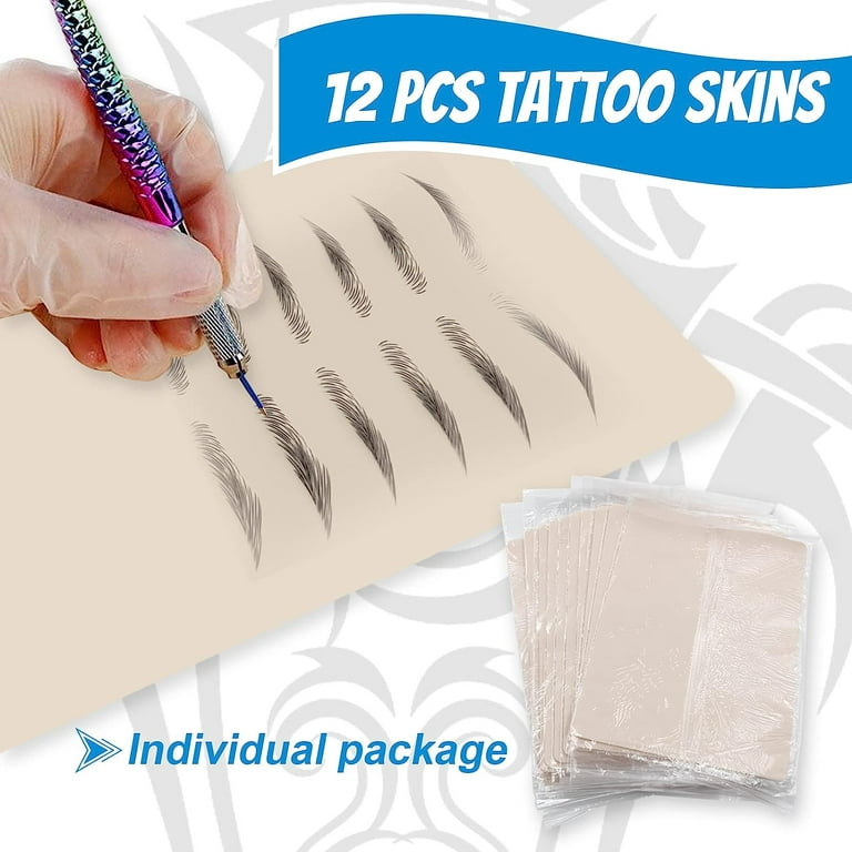 Blank Tattoo Skin Practice, Double Sides 12 Sheets 8x6 inch Tattoo Skins Microblading Eyebrow Practice Skin for Tattooing Tattoo Supplies Tattoo