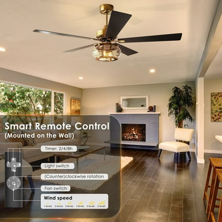 

JUGACOOL 60 Inch Ceiling Fans with Lights and Remote 5-Blade Low Profile Lighting & Ceiling Fans with Quiet DC Motor Indoor Outdoor Ceiling Fans for Patios with Light Black&Gol C35