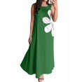 thumbnail image 3 of Women Casual Sleeveless Dresses Crewneck Patchwork Floral Midi Dress Green XXL, 3 of 8