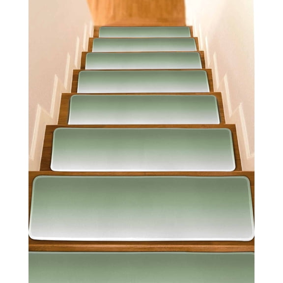 Stair Treads for Wooden Steps, Sage Green Peel and Stick Stair Treads with Reusable Adhesive, Farmhouse Sage Green Ombre Non Slip Indoor Stairs Runner Rugs Mats for Elders Dogs 8"x30" 10PCS