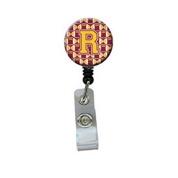 Carolines Treasures CJ1081-RBR Letter R Football Maroon & Gold Retractable Badge Reel