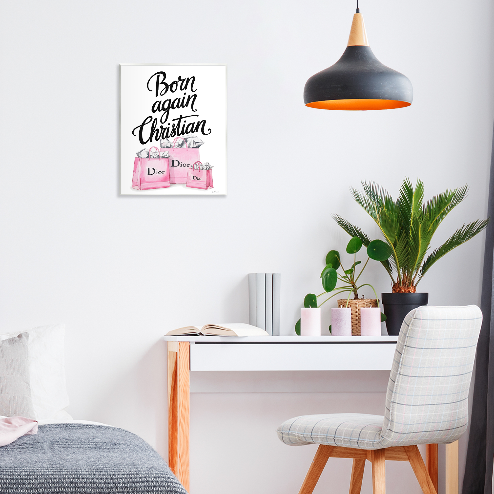 Pink Bags Born Again Christian Wall Plaque Art, design by Amanda Greenwood