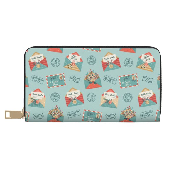 Leather Thin Slim Wallets for Women Men - mailer Stamp print Clutch Card Wallet for Women Men with Zipper