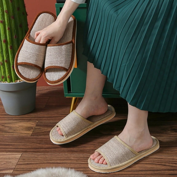 FRSASU Women and Men's House Slippers Indoor and Outdoor Non-Slip Open-Toe Soft Bottom Unisex Washable Slippers Coffee-A