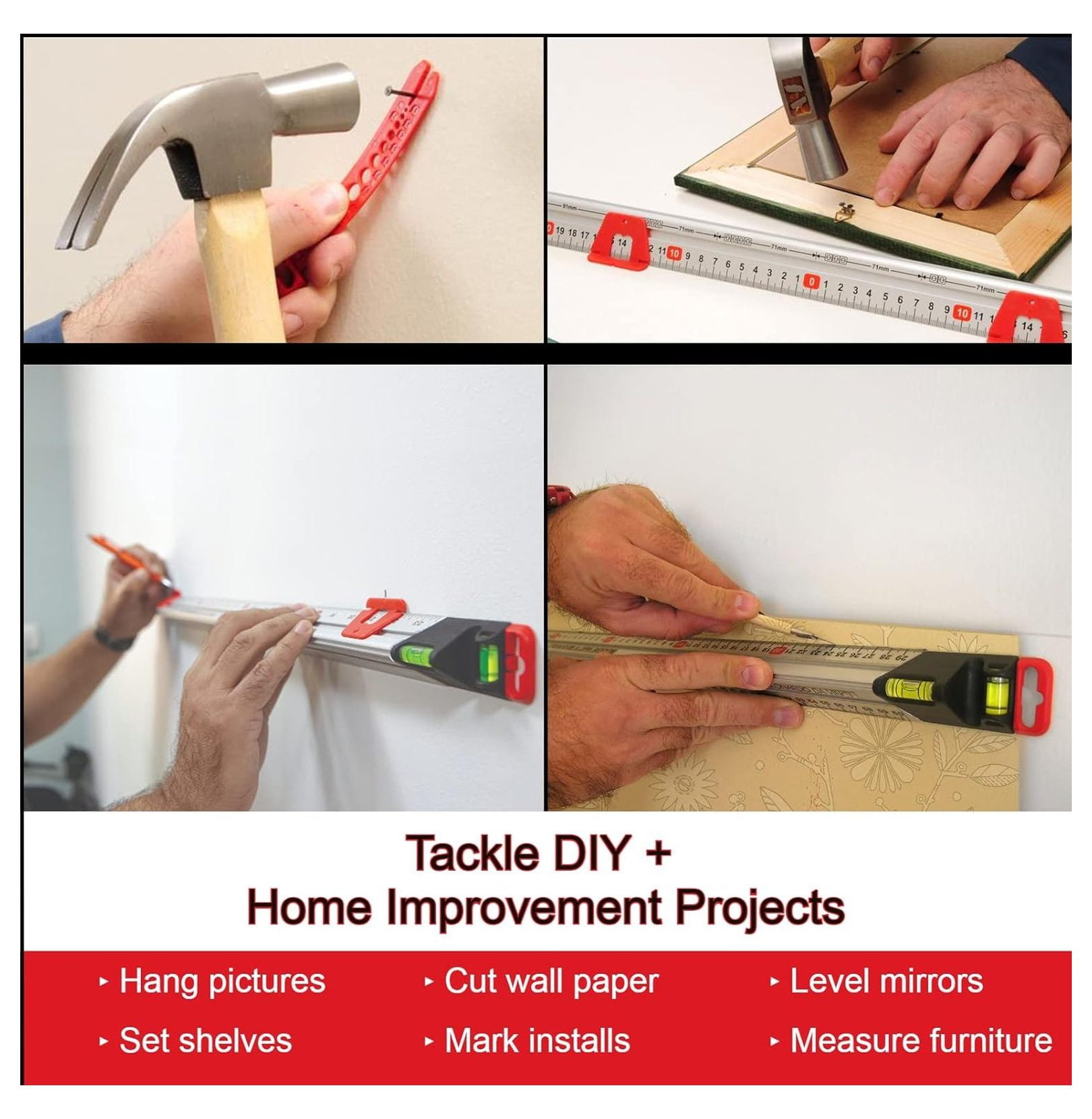 313 Measure Mate - Ultimate Home-Improvement Tool - With Level and Ruler - Features Sliding Markers and Knife - Includes Nail Gripper and Drill Bit Gauge - 12 Inch