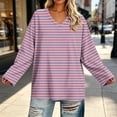 thumbnail image 5 of Htigea Womens Plus Size Striped Tops Fall Long Sleeve V Neck T Shirts Loose Fit Casual Oversized Tshirts Everyday Wear Pink L, 5 of 6