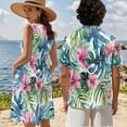 thumbnail image 4 of Yuyamidu Matching Hawaiian Outfits for Couples Summer Dresses for Women 2026 Mens Floral Button Down Shirt Round Neck Sleeveless Mini Dress Tank Loose Fit Dress Casual Pleated Tshirt Dresses Size S, 4 of 6