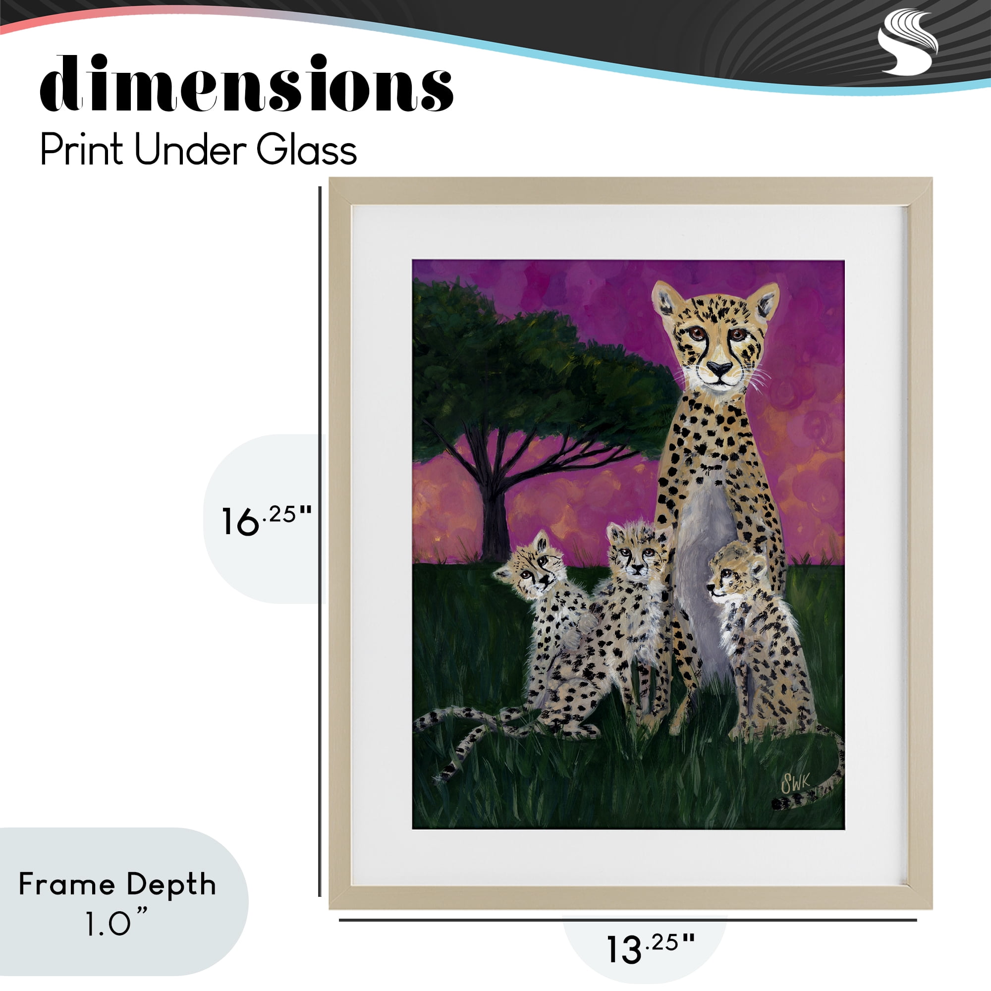 Stupell Industries Mama Cheetah & Her Cubs Birch Framed Print Under Glass, design by Sarah Waldron Kimball
