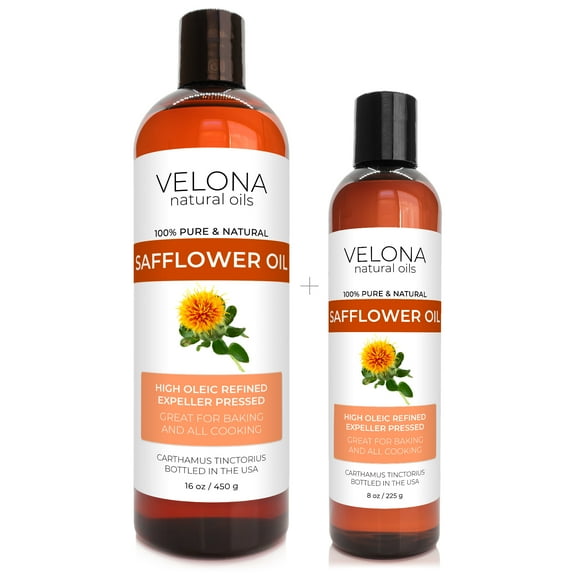 Safflower Oil by Velona - 24 oz | 100% Pure and Natural Carrier Oil | Refined, Cold Pressed | Cooking, Skin, Hair, Body & Face Moisturizing | Use Today - Enjoy Results