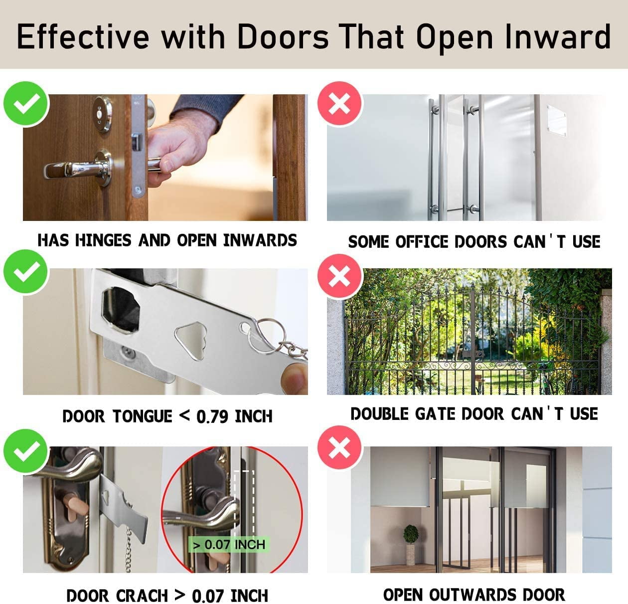 2 Pack Portable Door Lock,Family Travel Airbnb Hotel School Home Apartment Must Haves Security Devices Door Locks Jammer Self Defense for Additional