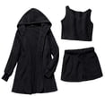 thumbnail image 4 of QLEICOM Womens Sexy Fuzzy 3 Piece Outfits Fleece Warm Hooded Cardigan Crop Top Shorts Set Pajamas Loungewear Black 3XL, US Size 14, 4 of 4