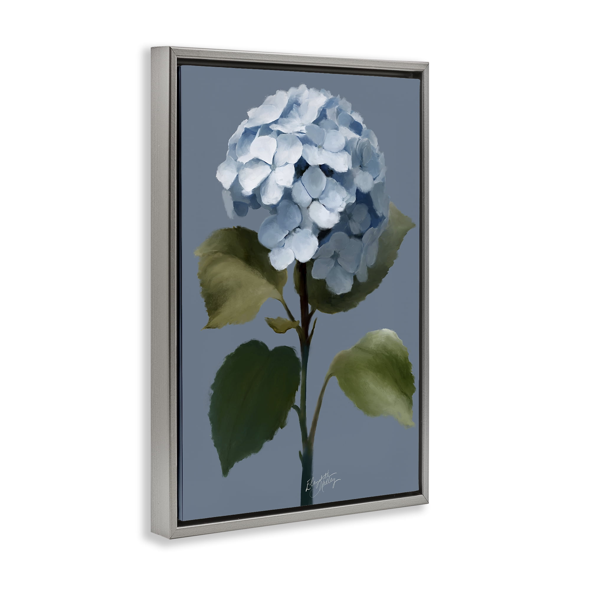 Stupell Industries Delicate Blue Hydrangea Plants & Flowers Painting Gray Floater Framed Canvas Art Print Wall Art, 17 x 25