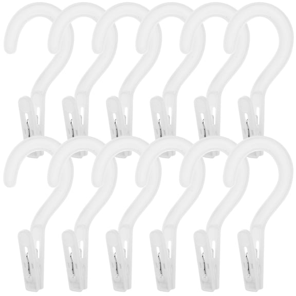 LEORX 12Pack Laundry Hooks for Clothes Drying Rectangular Clip with Hook in White PP Material