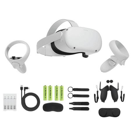 Oculus Quest 2 All-in-One Virtual Reality 256GB Gaming Headset, Touch Controllers, Bundle with 4 AA Batteries Accessories & Hand Strap Accessories & 10Ft Link Cable
