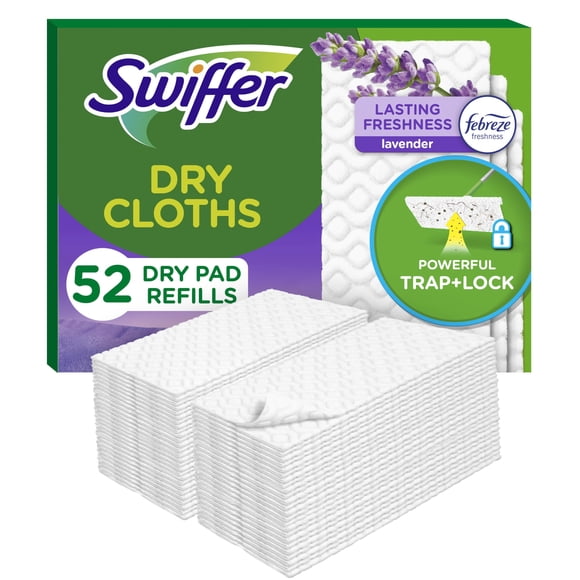 Swiffer Sweeper Dry Mop Pad Refills for Floor Mopping and Cleaning, All Purpose Floor Cleaning Product, Lavender Vanilla and Comfort Scent, 52 Count