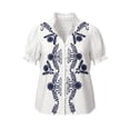 thumbnail image 6 of Katigan Women Summer Tops Casual Floral Boho V Neck Puff Short Sleeve Button Down Shirts Embroidered Blouses Tunic White M, 6 of 7