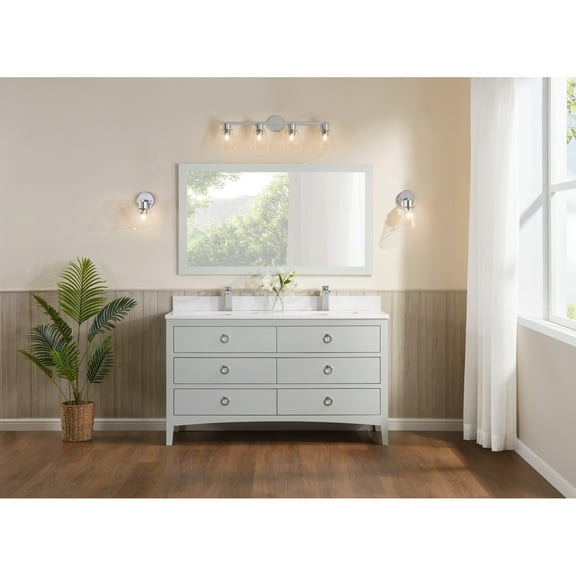 Legion Furniture WS2518-60-SS 60 in. Silver Strand Finish Solid Wood Sink Vanity, 1 in. Artificial Stone Top