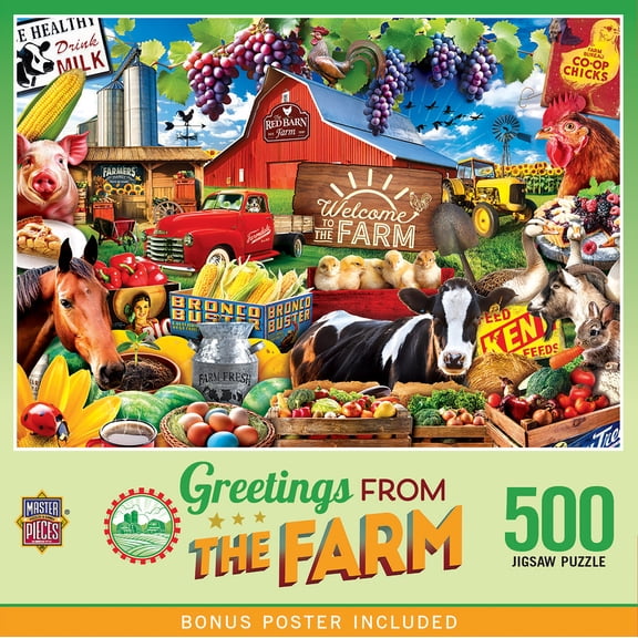 MasterPieces 500 Piece Jigsaw Puzzle - Greetings From the Farm - 15"x21"
