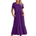 thumbnail image 2 of Staron Robes d'Été pour Femmes Robe à Col Ras du Cou à Étages Fluide avec Poches Midi Longue Décontractée Robes de Printemps, 2 of 7