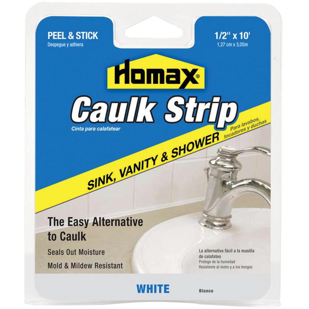 Homax Caulk Strip, Sink, Vanity & Shower, White, 1/2 Inch x 10 Feet