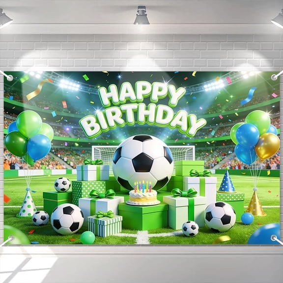 Soccer Happy Birthday Backdrop Banner Sports Theme Tapestry for Boys Party Decorations Photo Background