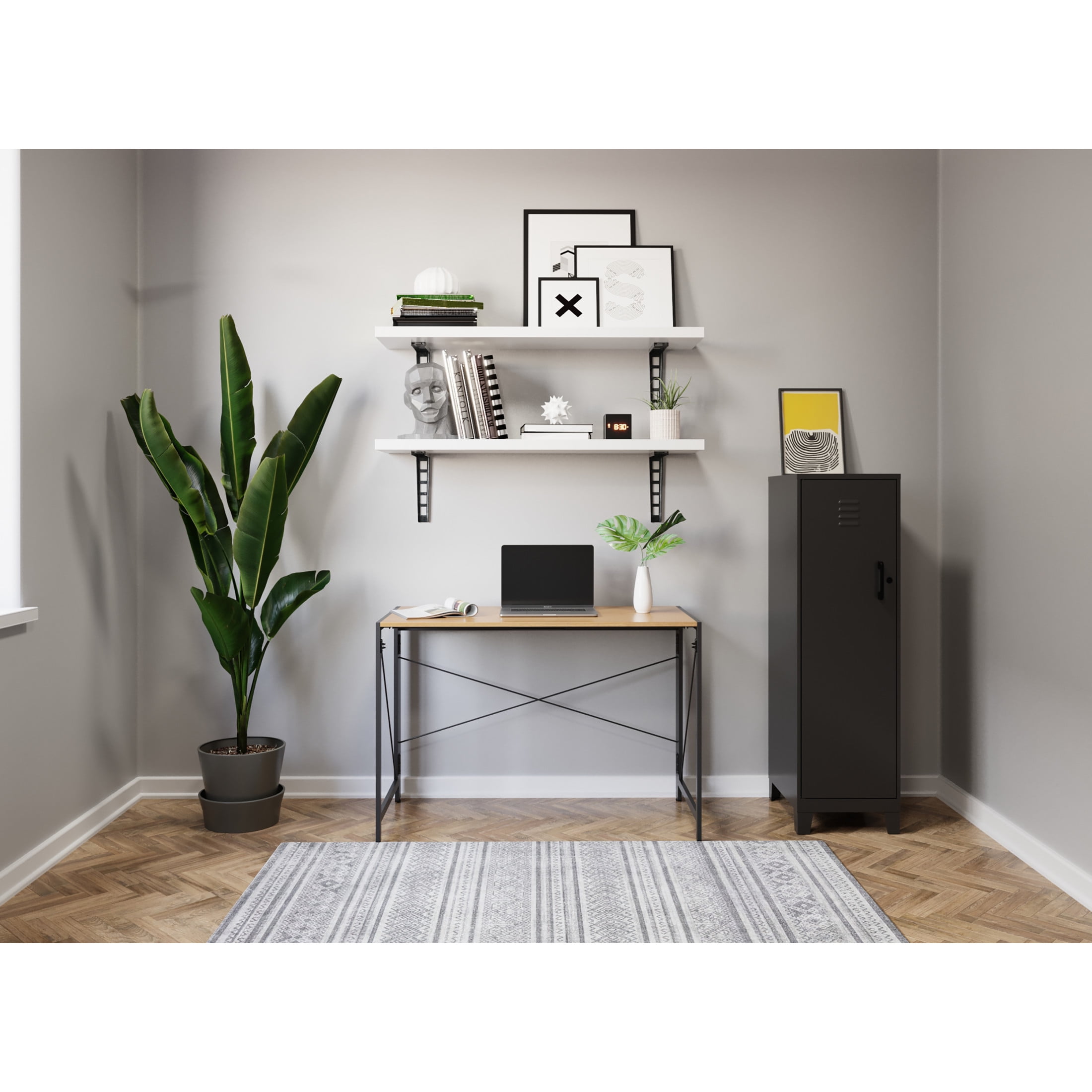 Space Solutions 43 inch Folding Home Office Desk for Home or Office, Black/Teak